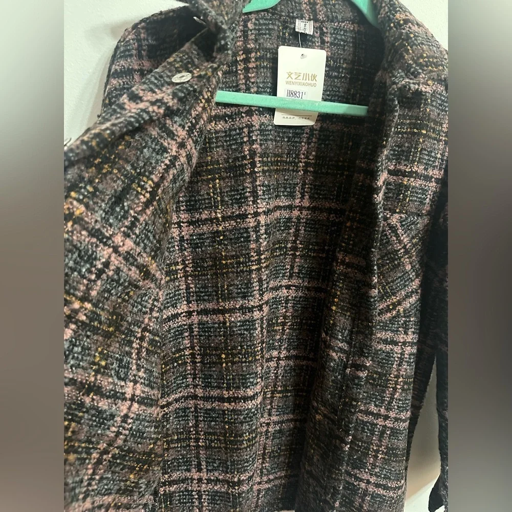 Unisex Shacket thick shirt plaid pink grey brown size xxl NWT